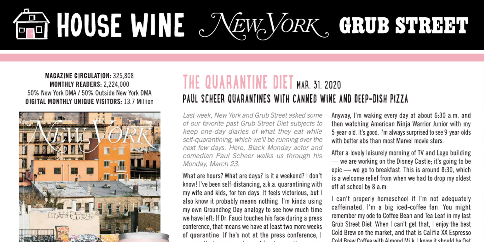 New York Magazine's Grub Street: House Wine Rose Bubbles for The Quarantine Diet
